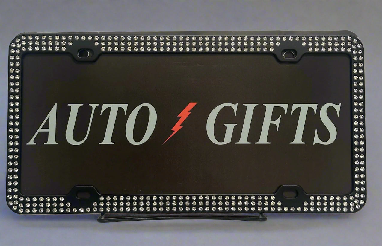 White Crystals Black Metal Frame with Triple Row Crystals