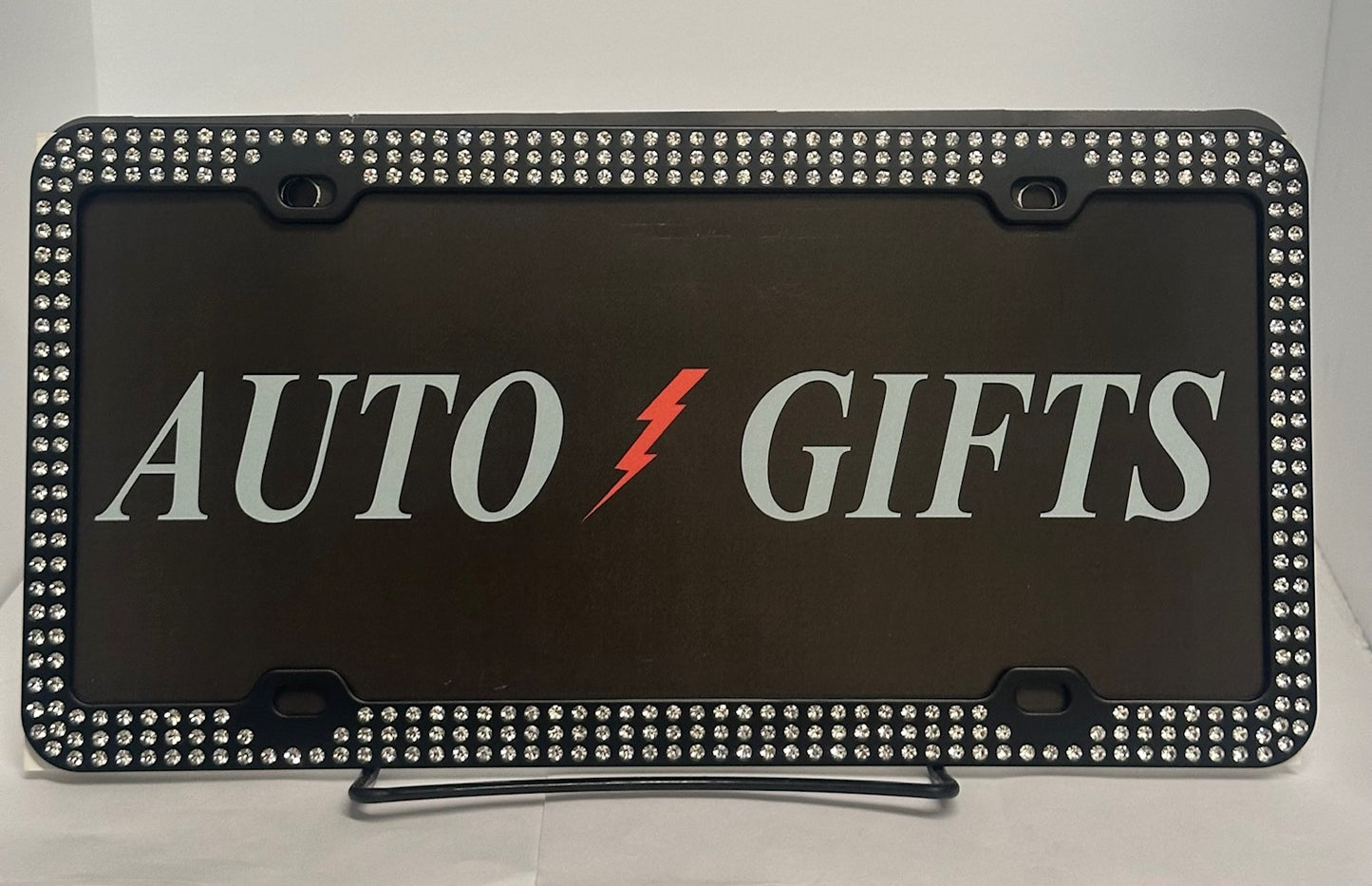 White Crystals Black Metal Frame with Triple Row Crystals