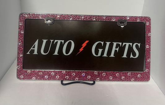 Multiple Sized Pink Color Crystals Chrome Metal Frame