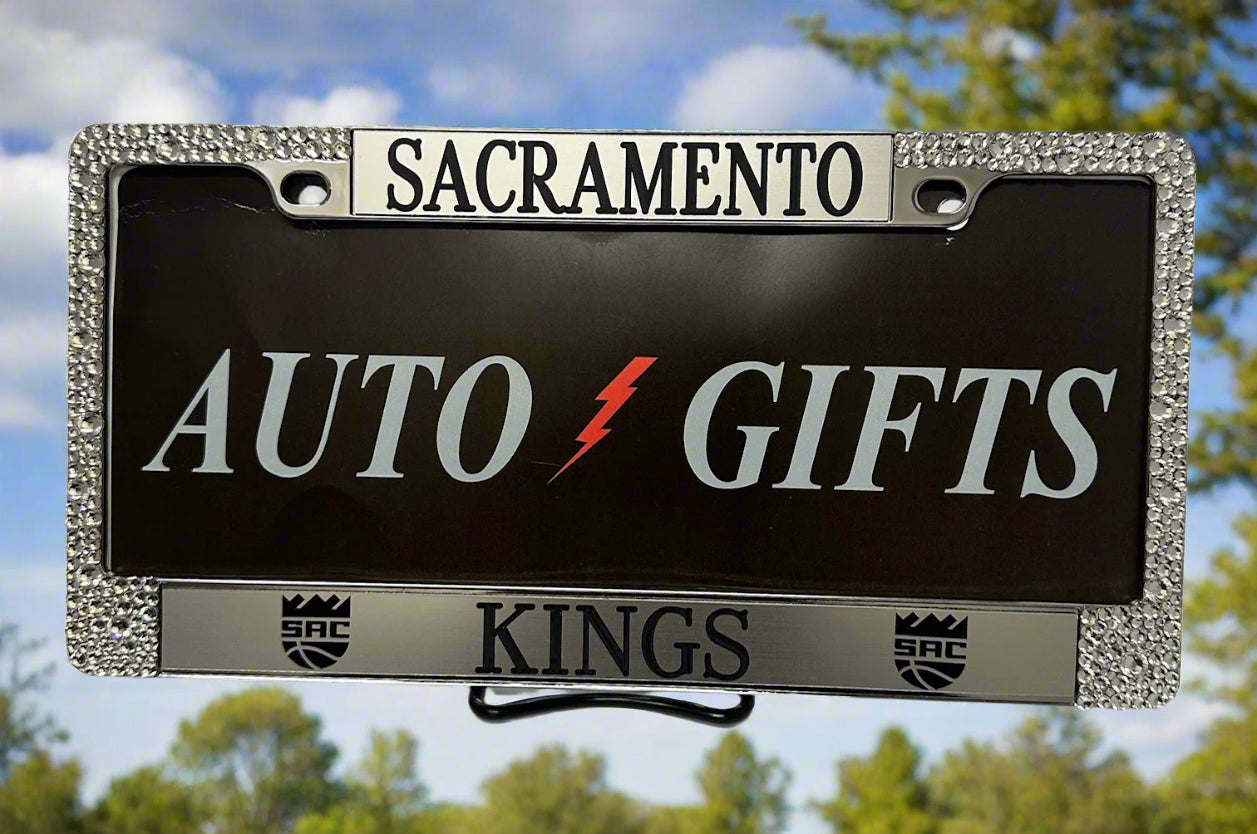 Chrome Metal License Plate Frames with Multiple Sized Shining White Crystals  Sacramento kings