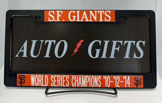 Black license plate frame with 'S.F. Giants